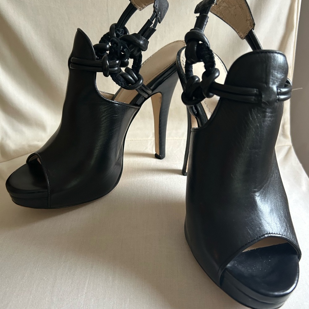 Calvin Klein Black Leather Open Toe Heels
